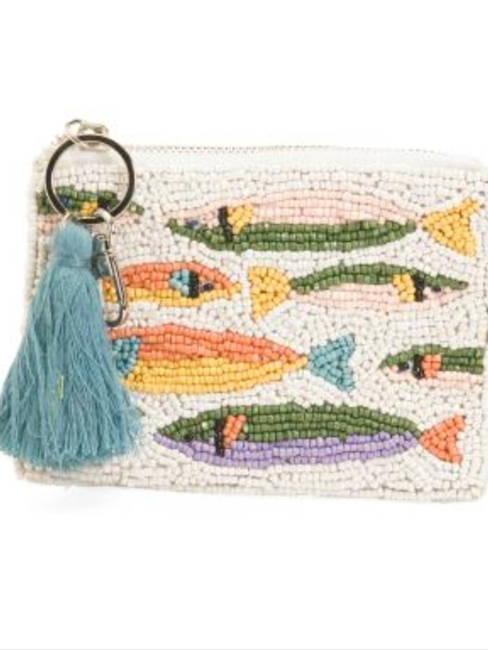 💙🔹️Sol And Mer 🔹️Beaded Fish Motif Coin Pouch with Teal Tassel